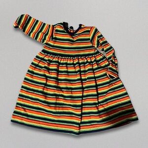 Vintage Kelly's Kids Dress Rainbow Striped Soft Cotton Blend Multicolor Girls ¾